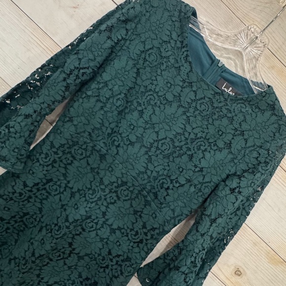 Lulus Favorite Flair Forest Green Lace Flounce Sleeve Dress ❤️ - Picture 4 of 7